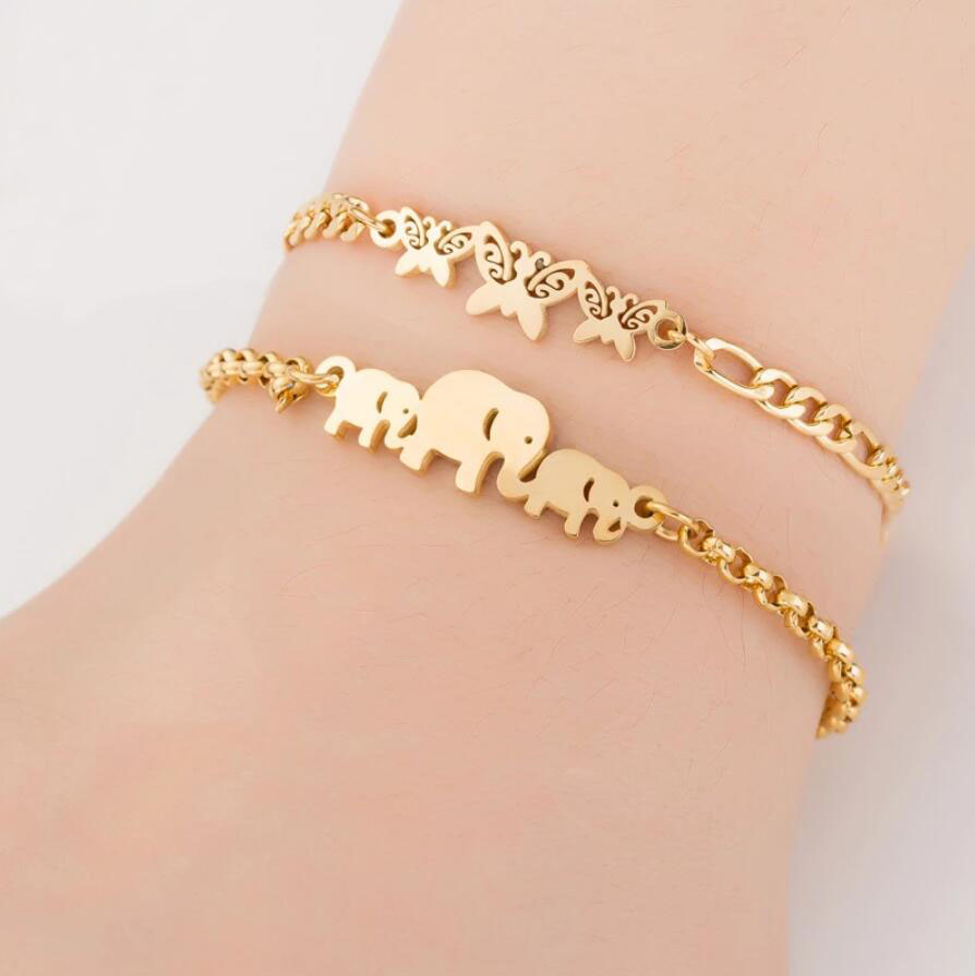 Bracelets de a￧o inoxid￡vel Bohemia Elefante Star Butterfly Lua Pingente Pingente Fashion Charms Bracelet for Women Jewelry Party Mum Mother's Gifts