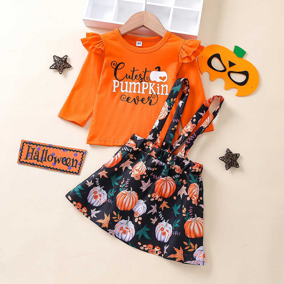 Special Occasions Christmas Toddler Kid Girls Clothes Set Santa T shirt Tops Plaid Skirts Outfits Xmas Halloween Pumpkin Costume Children Clothing T221014