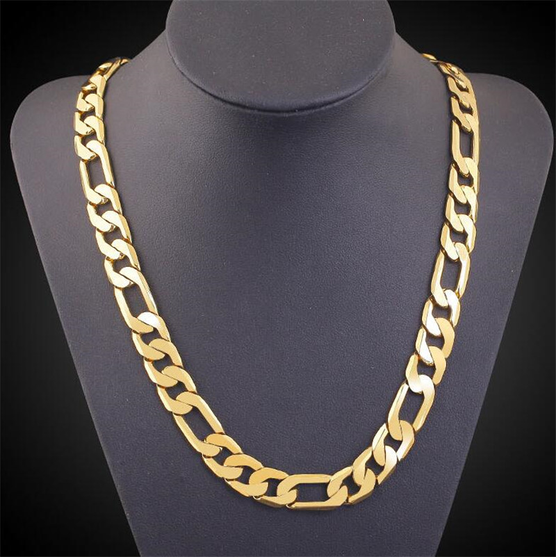 Kedjor Nya tunga 94G 12mm 24k gula massiva guldfyllda herrhalsband Curb Chain smycken halsband hängsmycken