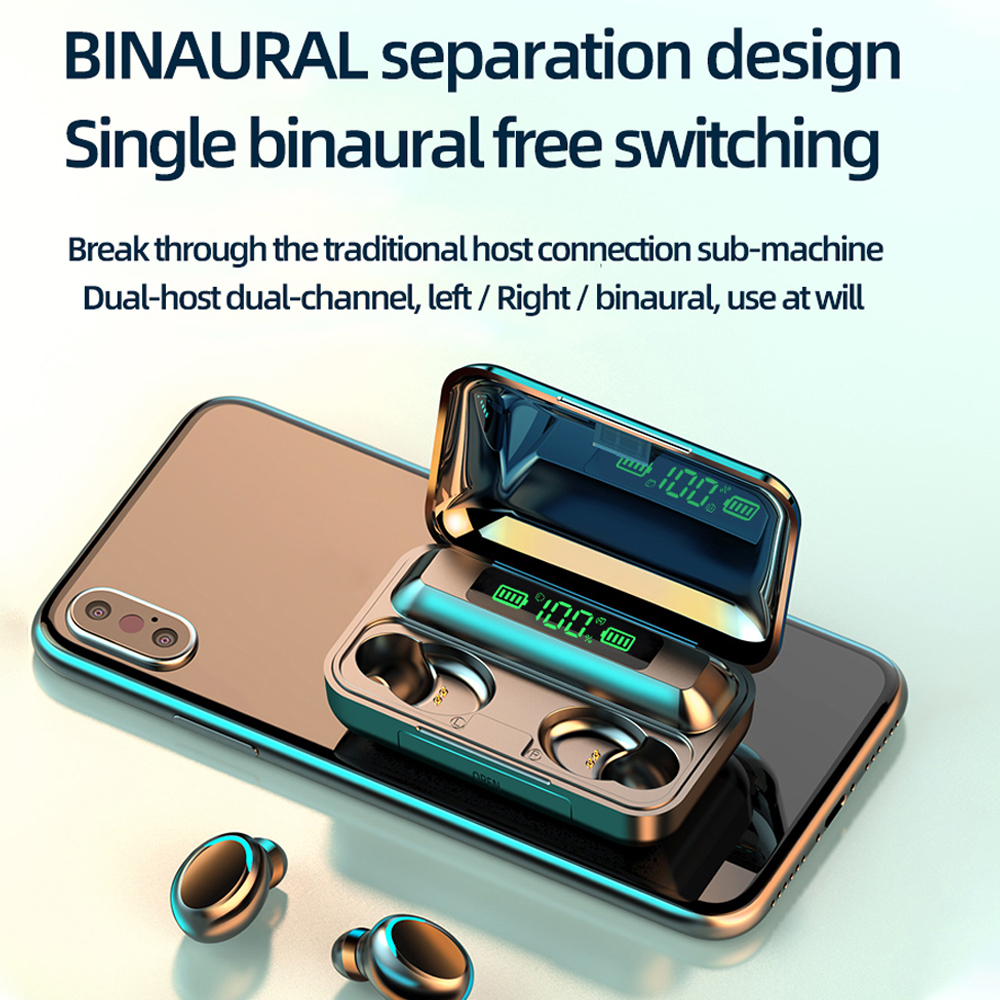 Беспроводные наушники Bluetooth 5.0 Binaural 2000mah Power Bank Гарнита с светодиодным цифровым дисплеем с розничной коробкой F9-5 TWS и MIC