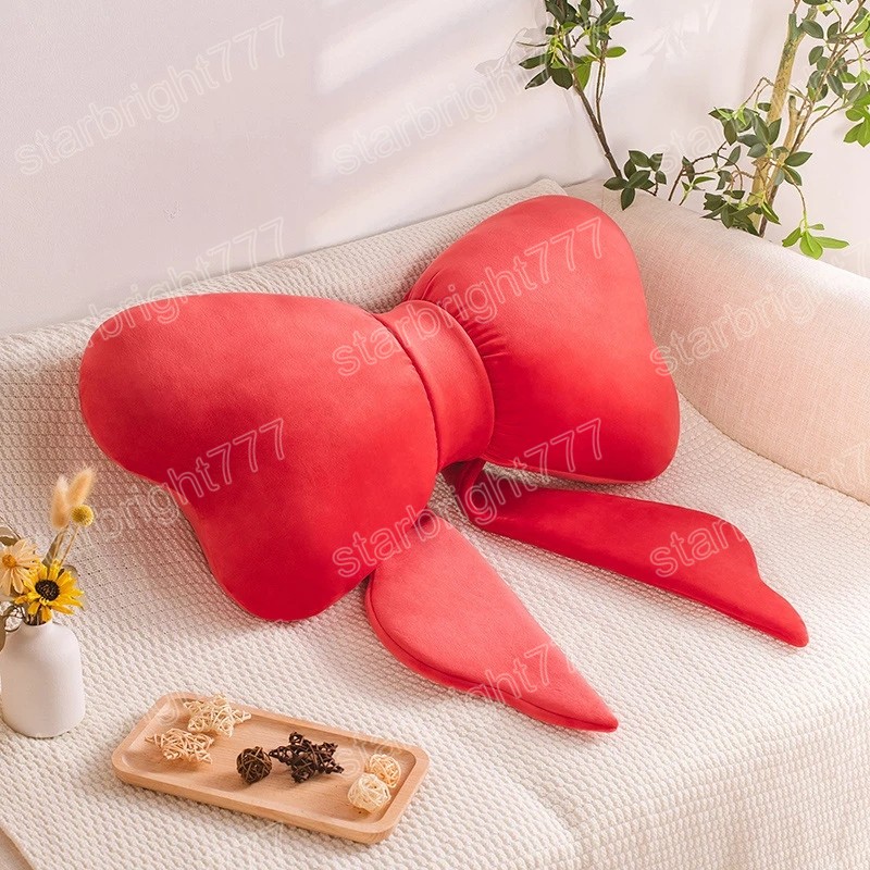 Oreillers en peluche nœud papillon rouge/vert mode grand arc oreiller en peluche maison coussin doux décoratif pour les femmes chambre d'enfants