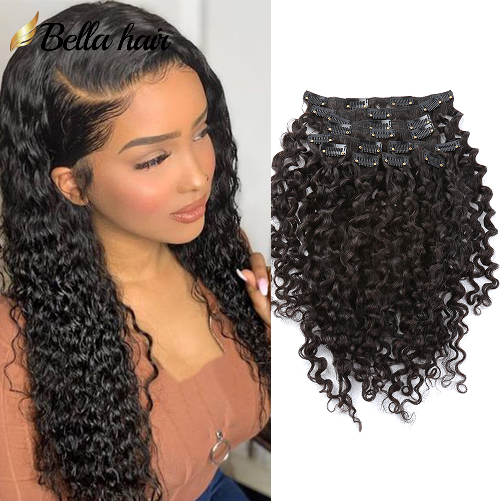 Clip in/on Human Hair Extensions Straight Hair Weaves Body Curly Deep Wave Natural Black Virgin Double Weft 21Clips 