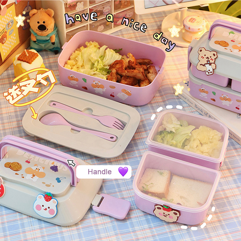 Bento Boxes Kawaii Lunch For Girls School Kids البلاستيك نزهة الميكروويف مع مقصورات حاويات تخزين 221022