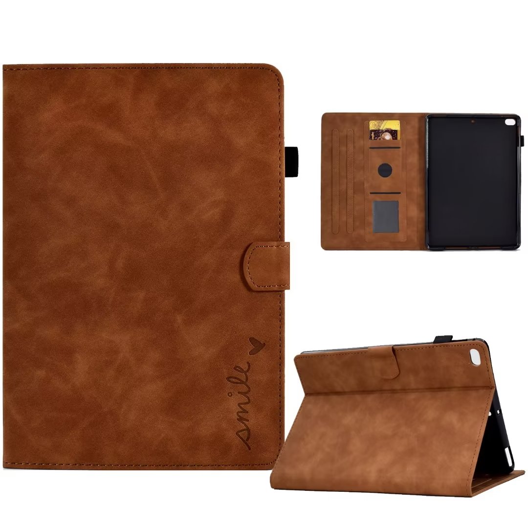 Fashion Smile Leather Wallet Cases For Ipad 11 2021 10.2 10.5 Mini 6 1 2 3 4 5 Air Air2 7 8 9 9.7 Pro Heart Love Ancient Vintage Old Business ID Card Slot Holder Flip Cover Pouch