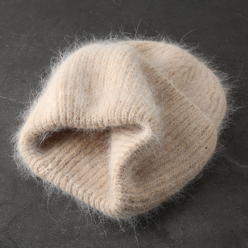 Beanieskull Caps konijn fur warme gebreide beanie dames winter hoeden pailletten bling dikke gebreide schedels muts voor vrouw gorros vrouwelijke pet 221024