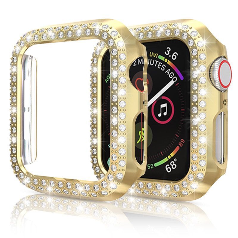 Caixa de p￡ra -choques de PC Double Diamond para Apple Watch 8 1 2 3 4 5 6 SE 7 Tampa de armadura PC