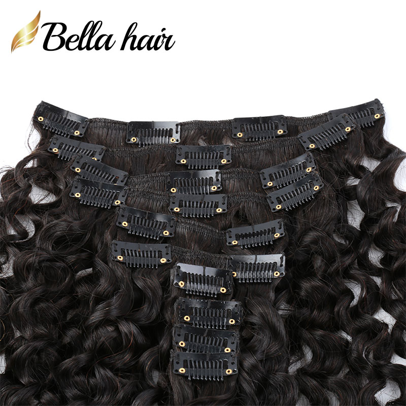 Clip in/on Human Hair Extensions Straight Hair Weaves Body Curly Deep Wave Natural Black Virgin Double Weft 21Clips 