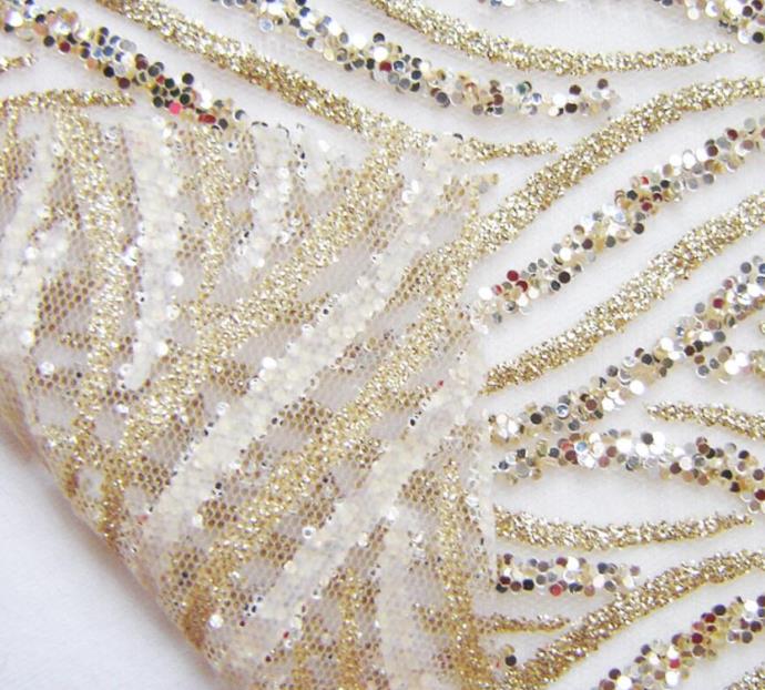 fashion glitter sequins evening dresses net fabric glued sequins printed mesh fabric french shining wedding dress cloth