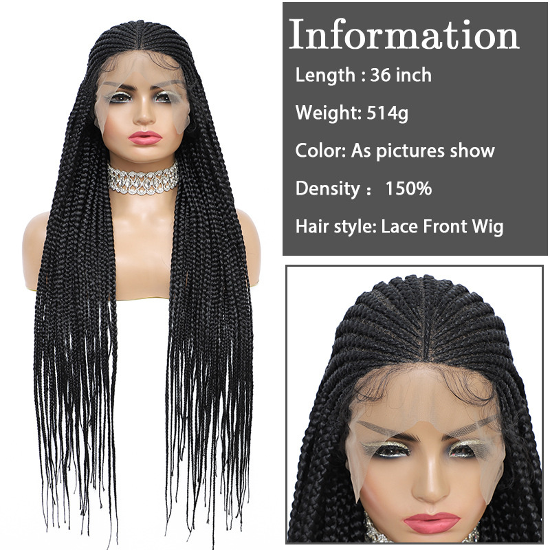 HD Lace Box Box Wigs Praided Wigs Synthetic Wig Simulation Human Hair Perruques 36inch A7453