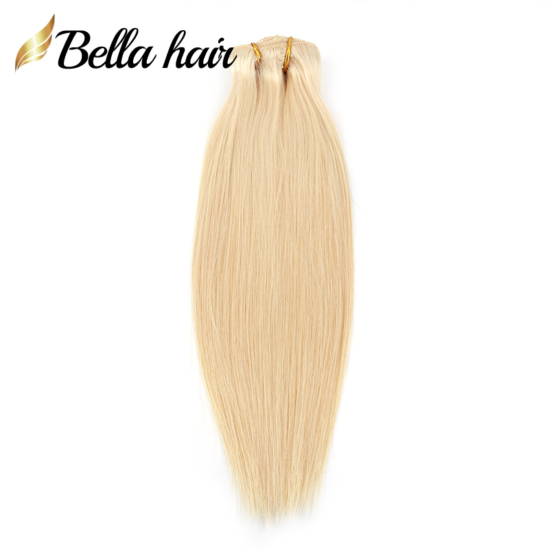 Klipp i hårförlängningar verkliga mänskliga hår blekning blond jungfru hårförlängningsklipp ins 10 st 160 g silkeslen rak dubbel remy weft 1044391