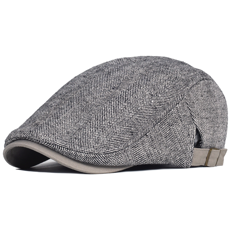 Basker stor storlek Sboy Cap Men Winter Wool Thick Warm Vintage HerringBone Casual Stripe Batets Gatsby Flat Hat Peaked Cap Justerable296y