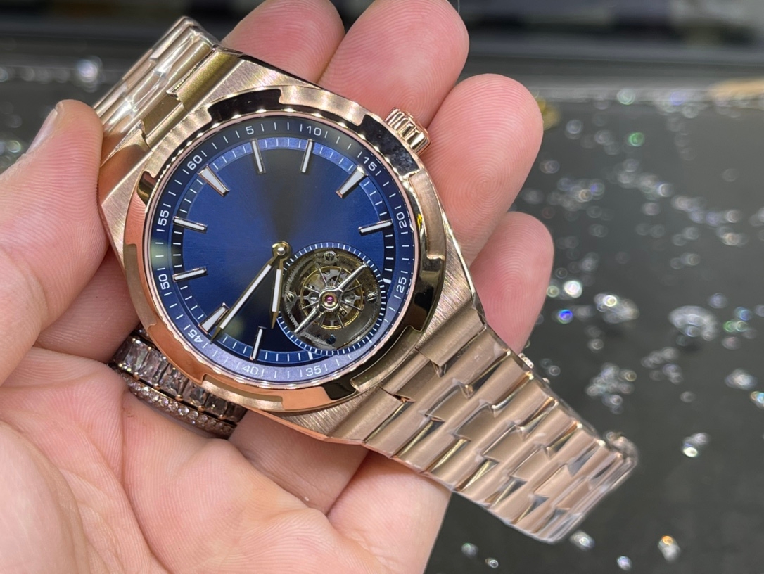 남성 기계식 시계 로즈 골드 다이얼 42.5mm 슈퍼 투어 빌론 움직임 완전 자동 와인딩 316L 미세한 강철 캐주얼 워터 푸른 시계