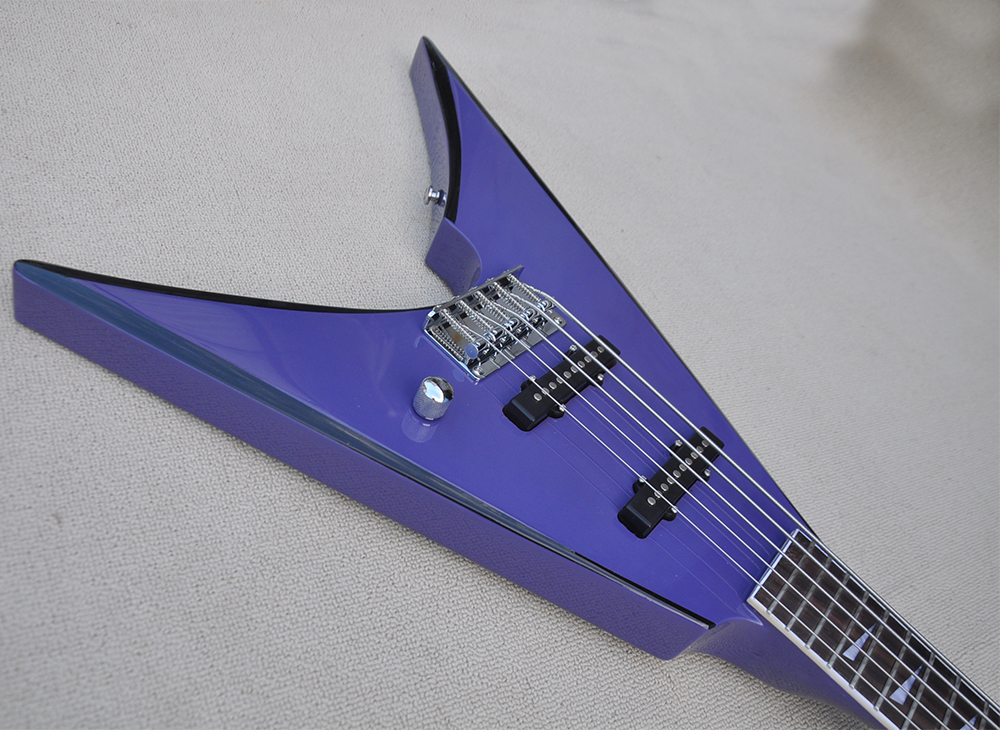 5 strängar Purple V Electric Bass Guitar med Rosewood Fretboard 24 FRETS anpassningsbara