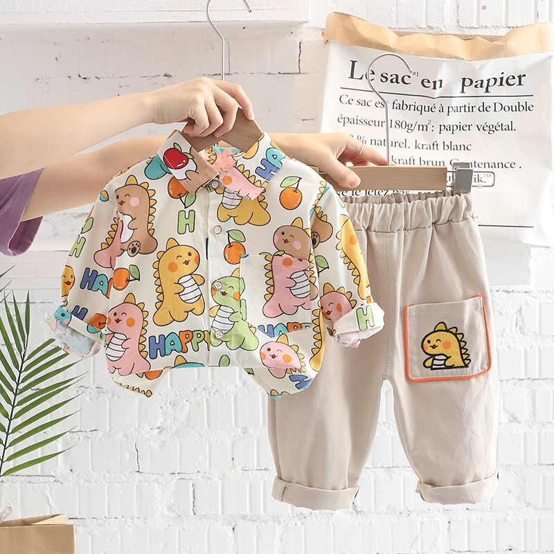 ملابس الأولاد الصغار ملابس الخريف للأطفال أطقم ملابس الأطفال ذات الرسوم المتحركة على شكل ديناصور من قطعتين بدلة أطفال للأطفال الصغار 0 1 2 3 4 سنوات