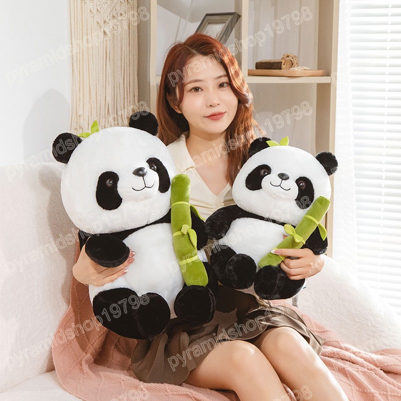 25-50CM Sitzendes Panda-Plüschspielzeug, süßer Panda mit Bambus-Stofftier, Kawaii-Puppen, weiche Kissen, Kinder-Weihnachtsgeschenk