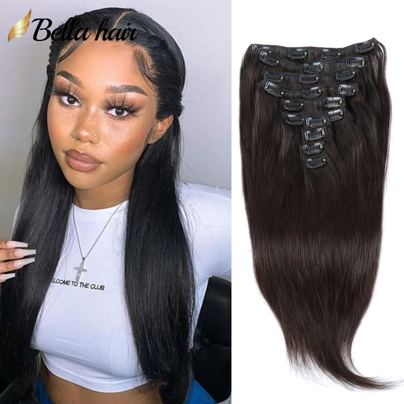 Clip droit dans les extensions de cheveux de cheveux humains par ensemble avec 18 clips double trame couleur noire naturelle pour les femmes 11A qualité pleine cuticule Remy Deep Curly Body Wave