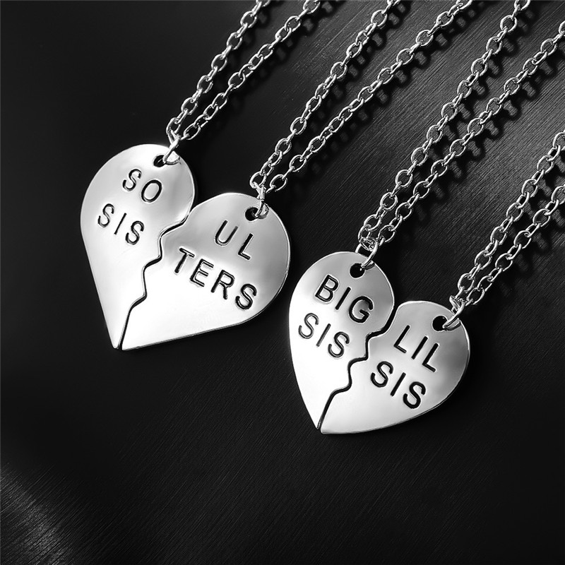 Fashion splicing good freind pendant necklace designer jewelry Silver Plated Big Sis Little Sister Letter Butterfly Heart Necklace Woman Friendship Gift 