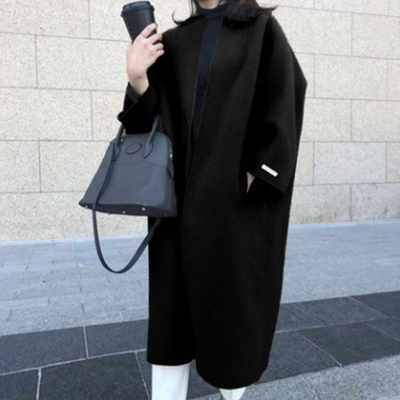Womens Wol Blend Effen Lange Mouwen Losse Overjas Uitloper Mode Koreaanse Stijl Tops Herfst Winter Casual Jas Vest 221021
