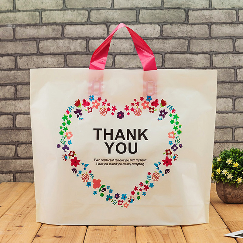 Beige Thank You Plastic Bag Christmas Gift Wrap Bag Shopping Large Capacity Tote Bags 