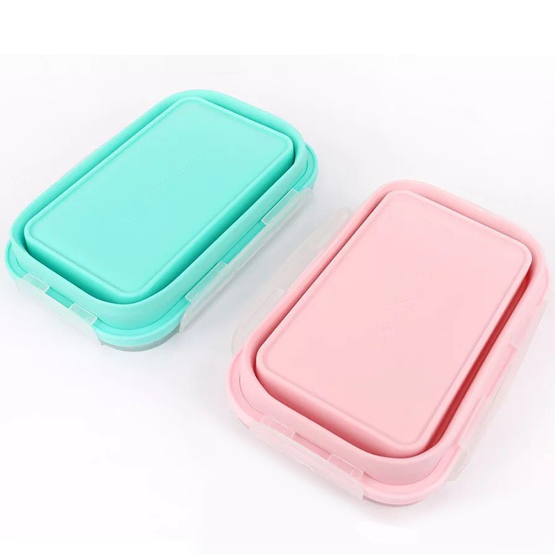 Bento Boxes SET 실리콘 사각형 점심 접을 수있는 접이식 음식 용기 보울 3005008001200ml 용기 용 2210225122556