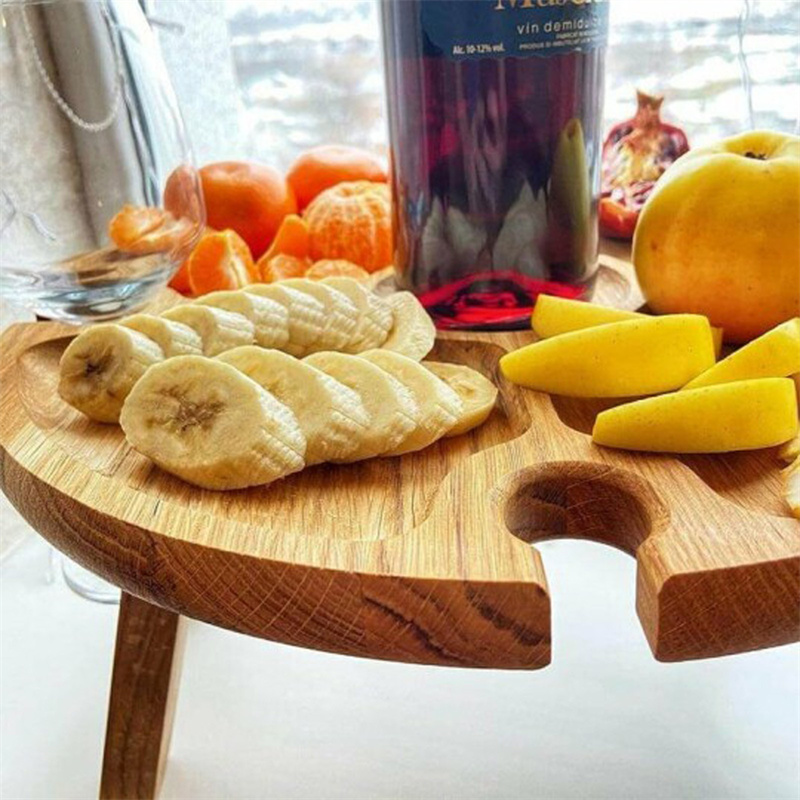 Mesa plegable portátil 2 en 1 para vino y aperitivos, barra de cocina, Mini mesas de Picnic de madera con soporte para copas de vino, adecuado para fiesta en el jardín