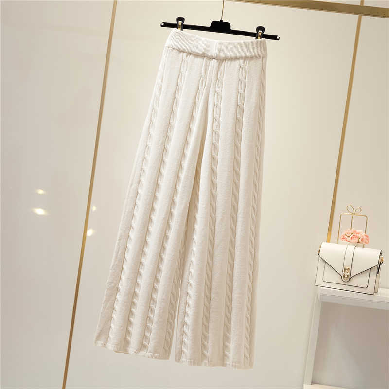 Women's Pants Capris Twist Knitted Wide Leg Pants Women Warm Casual Loose Elastic Waist Long Trousers Solid Sweatpant High Qulaity Spring Autumn T221024