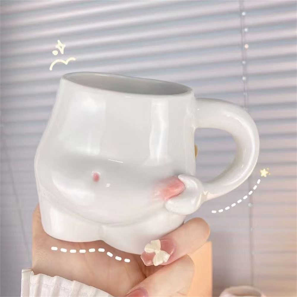 Muggar kawaii keramik söt kaffekopp mjölk te vatten s kreativa nyp magen present porslin dricka kaffe y2210