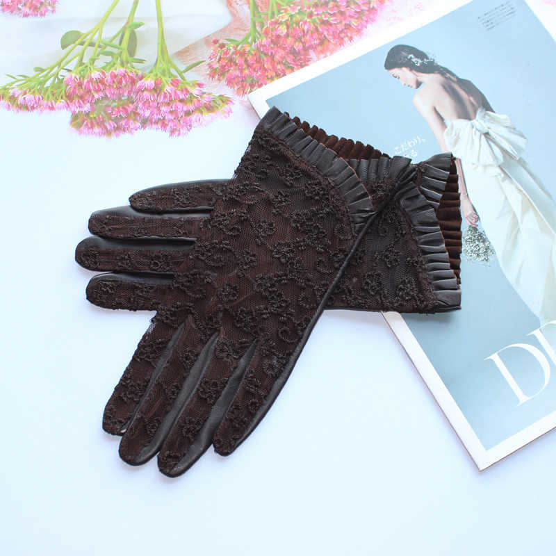 Gants de cyclisme Bickmods New Ladies Black ather Si-lace Mesh Breathab Sheepskin Touch Screen Driving L221024