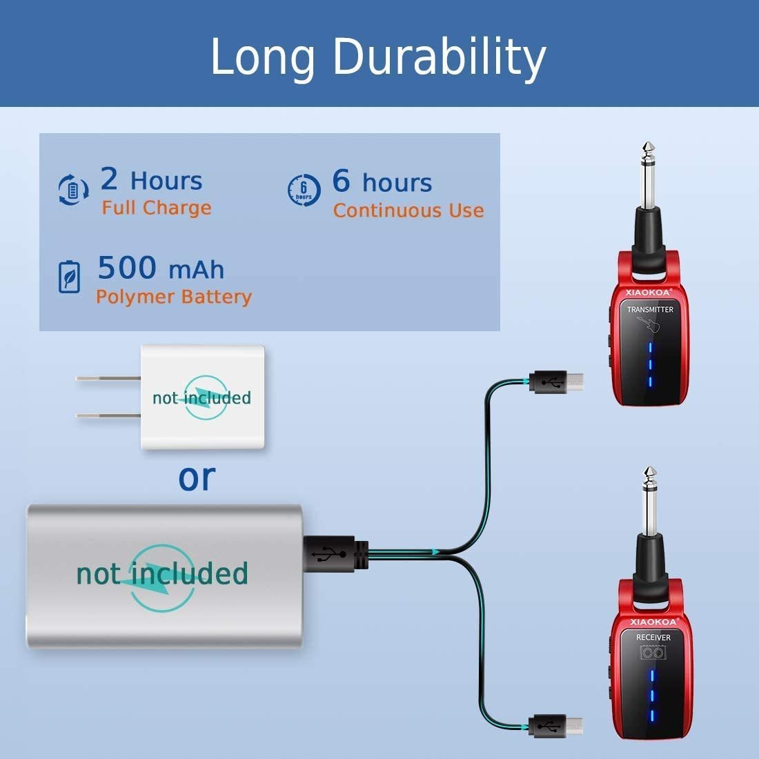 Microfoons XIAOKOA Draadloos gitaarsysteem Oplaadbaar geüpgraded LED-scherm 15 kanalen UHF-zenderontvanger voor elektrisch 221027545326