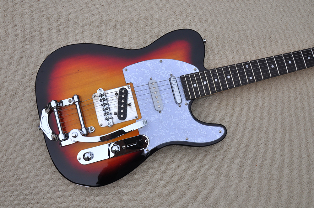 Guitarra eléctrica de fábrica de fábrica con estallido solar con fretardio de palowood Maple Neck System Chrome Hardware se puede personalizar