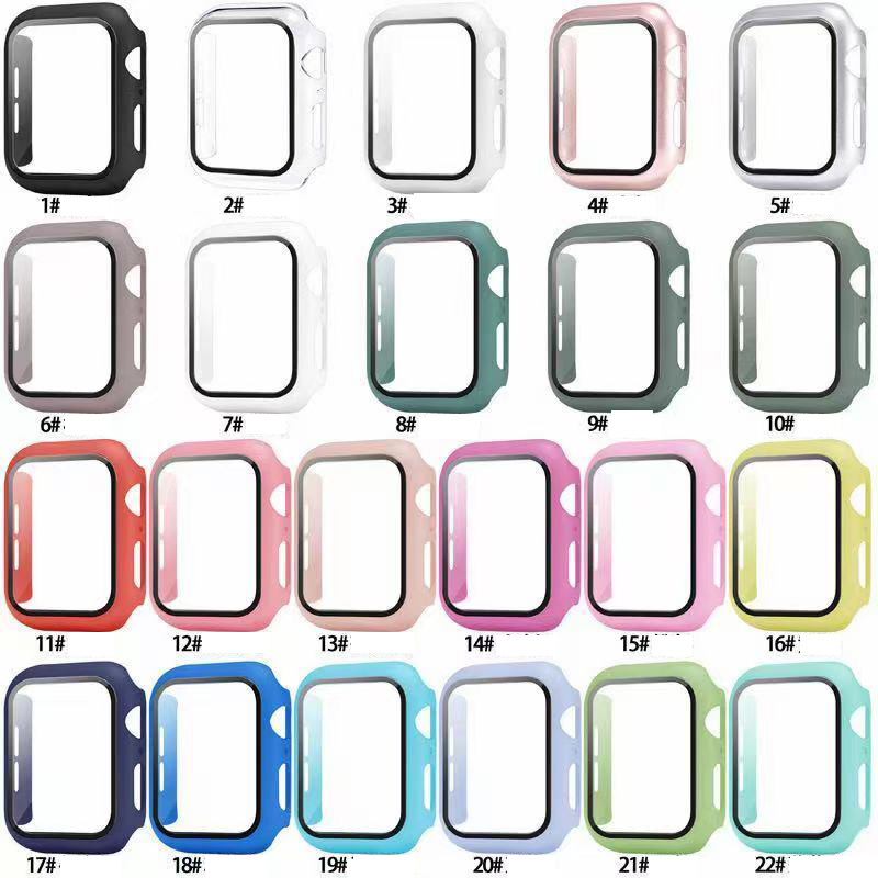 Apple Watch 용 PC 커버 압박 유리 케이스 38mm 42mm 40mm 44mm 41mm 45mm 화면 보호기 소매 상자