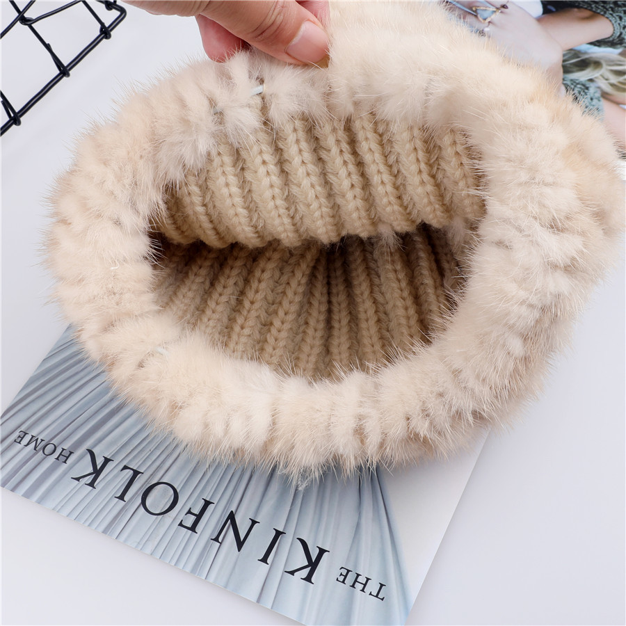 Beanieskull Caps 100 Real Mink Fur Hat Women Winter Sticked Beanie Russian Girls Cap med Fox Pom Poms tjock kvinnlig elastisk 22103199115