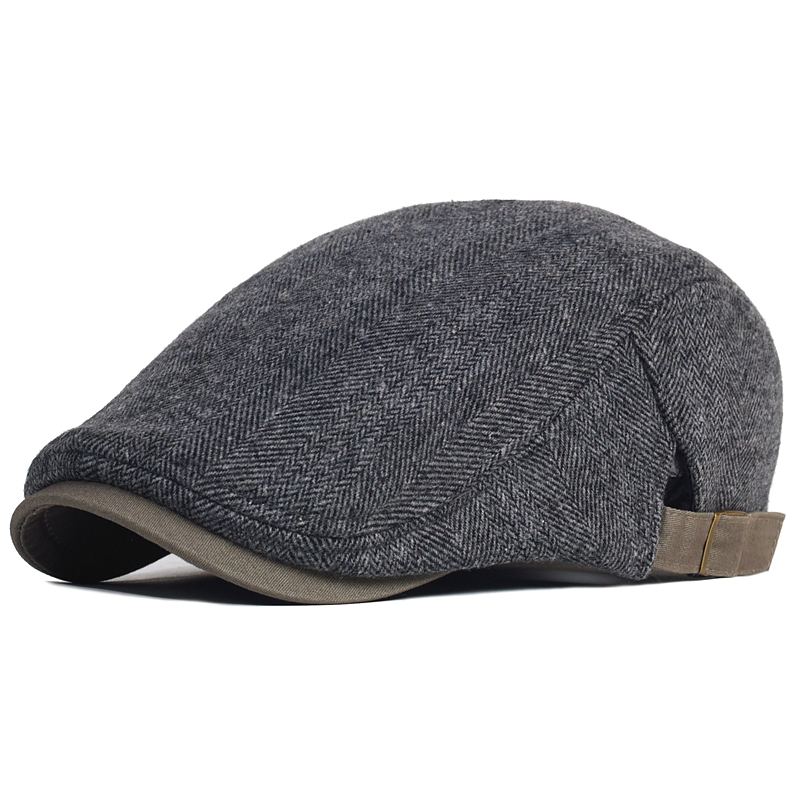 Basker stor storlek Sboy Cap Men Winter Wool Thick Warm Vintage HerringBone Casual Stripe Batets Gatsby Flat Hat Peaked Cap Justerable296y