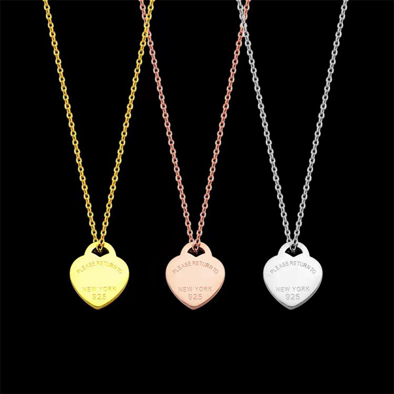 Classic T-Letter Heart Pendant Necklace Brand New Fashion Designer Necklace for Men and Women couple stainless steel jewelry neckl252P