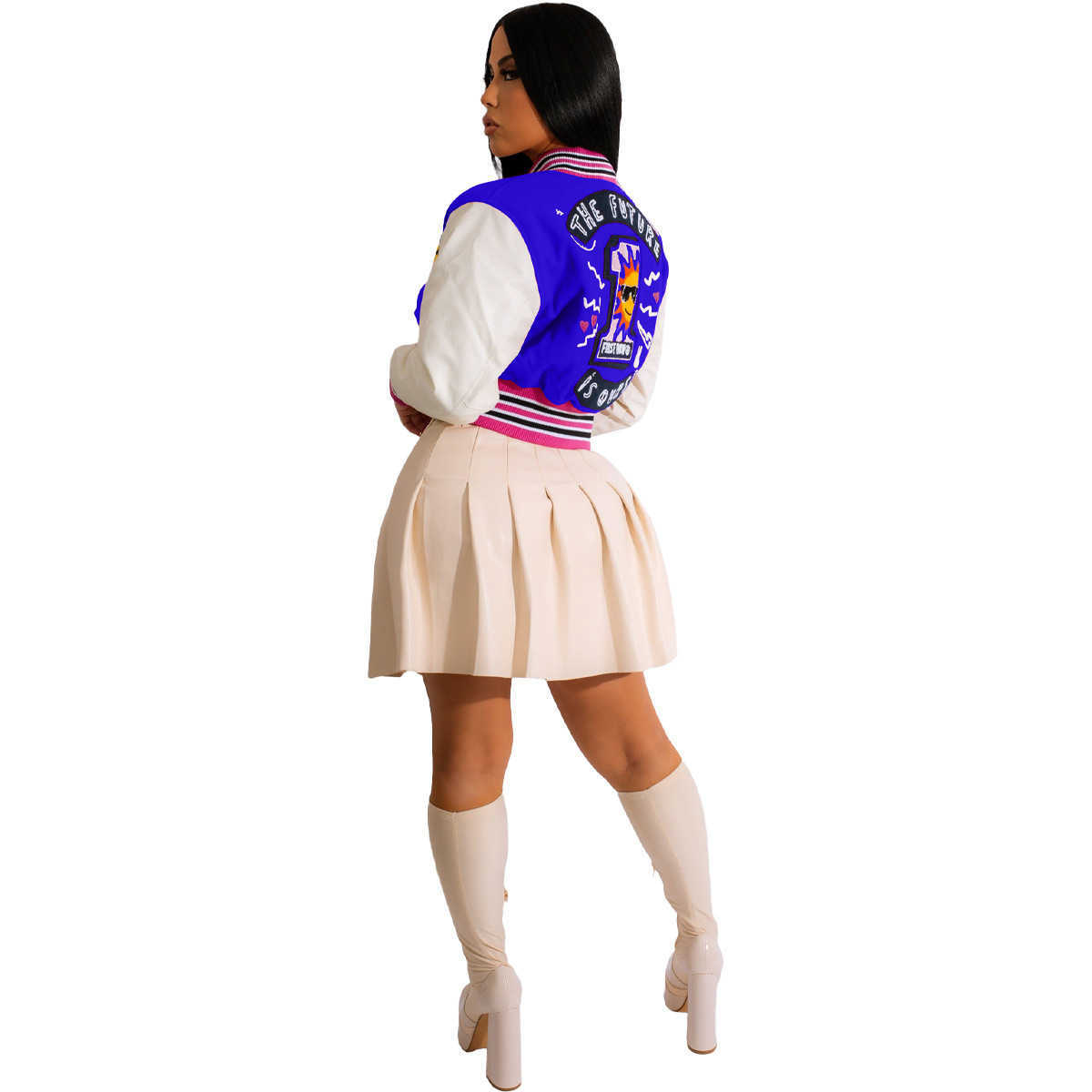 Höstmode Kvinnor Baseball Uniform Jacka Flickor Varsity Kappa Designer Brevtryck Patchwork-knapp Utomhuskläder Crop Top