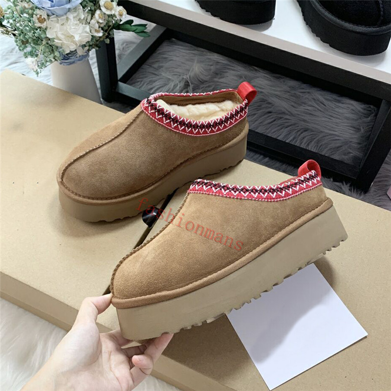 2022 Australië Tazz Suede Shearling Slippers Mule platform laarsjes dames sandaal Chestnut zwart winter enkel dames designer snowboot slide schoenen EUR 34-43