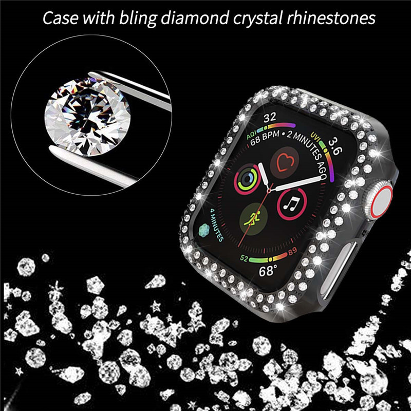 Bling Glitzer Diamant Uhrengehäuse für Apple Watch Serie 8 7 6 5 4 3 stoßfeste PC-Schutzhülle