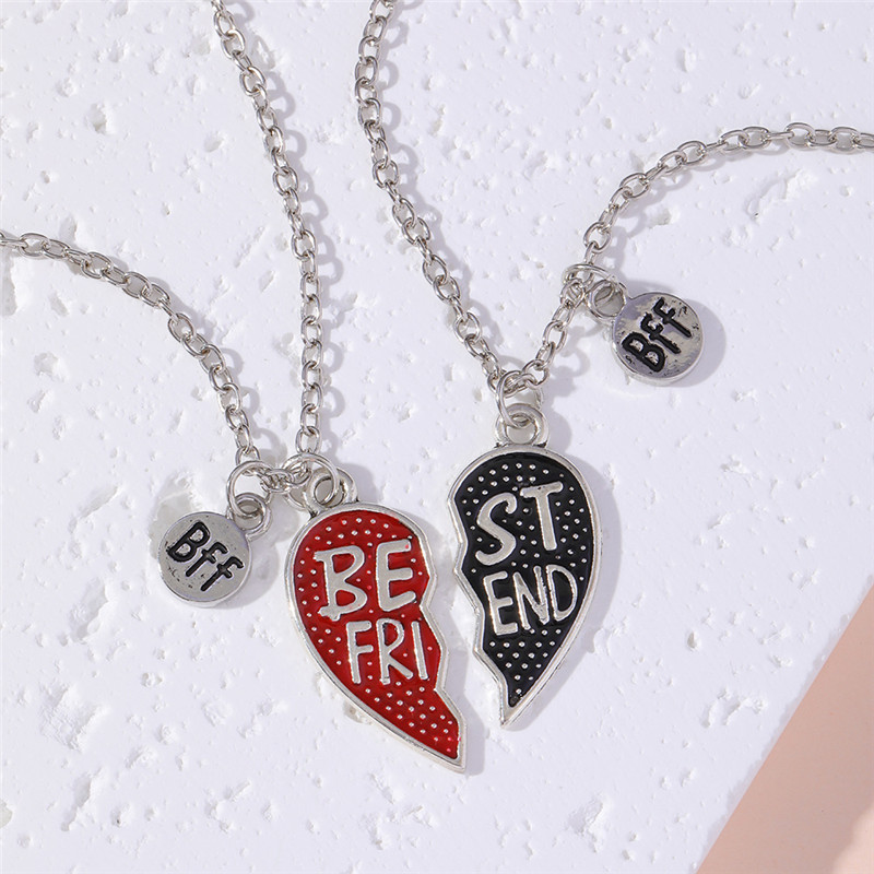 Mode splitsen goede vriend hangere ketting designer sieraden verzilverde grote zus kleine zusje letter vlinder hart ketting vrouw vriendschap cadeau 2 st