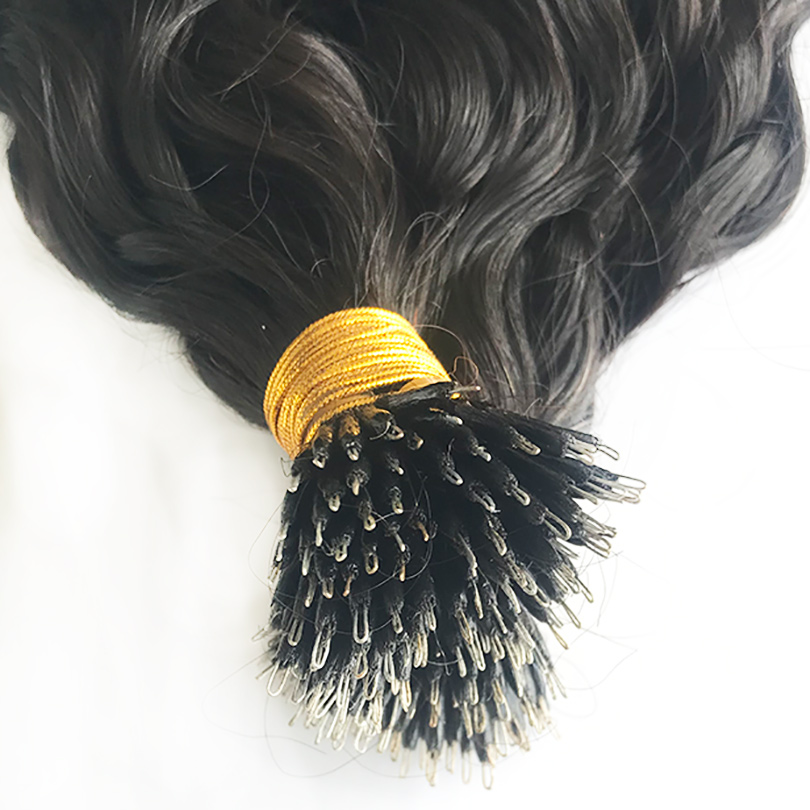 Extensiones de cabello humano con nanoanillo rizado al agua para mujeres negras, 100 hebras, 100 cabellos Remy, Color Natural 8681129
