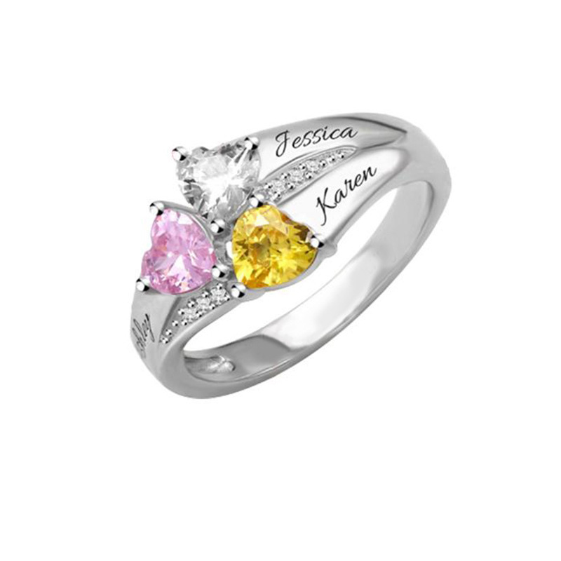 Cluster-Ringe, personalisierter individueller Familienname-Ring mit Geburtsstein, silberfarbene gravierte Ringe für Frauen, Muttertagsgeschenke 2219543237