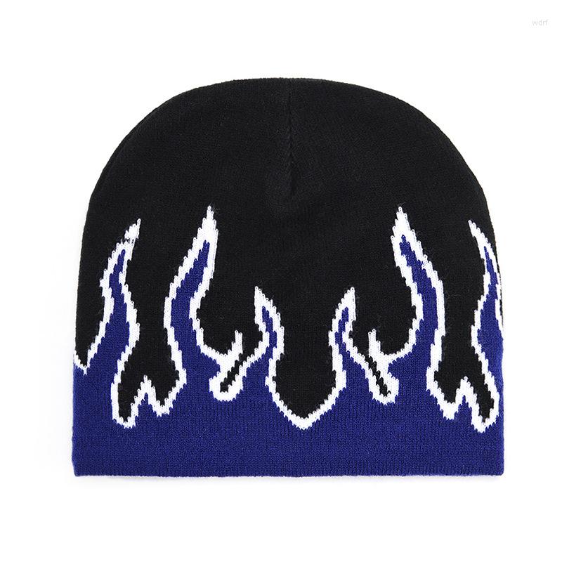 Berets Fashion Brand AutumnStreet Dance Skull Fire Hell Burn Flames Trend Hip Hop Knitted Soft WearBonnet Beanie Hat255E