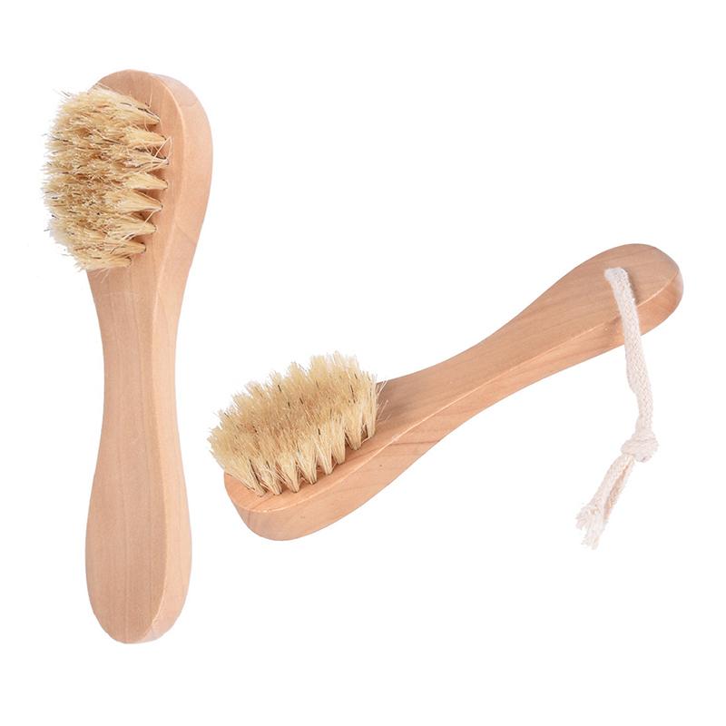 Braço natural de madeira cerdas de escova facial escovas de banho de pele seca Remova o lavador de unhas de maquiagem