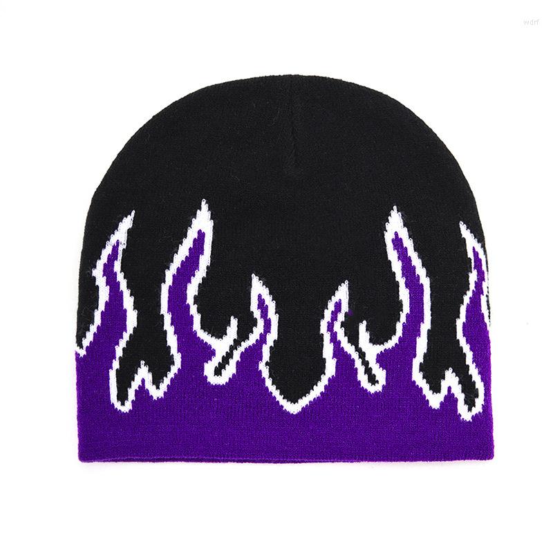 Bérets marque de mode automne rue danse crâne feu enfer brûler flammes tendance Hip Hop tricoté doux WearBonnet Beanie Hat255E