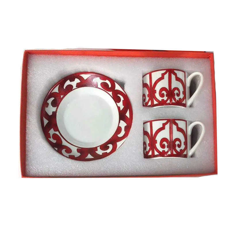 Kaffee Tee Werkzeuge Kaffee Begleiter Tee Tassen Tasse und Untertasse Teller mit Muster Set 2 Teilemit Knochenbox Restaurierung China Multi-Stil Einfache Keramik Tiki P230508