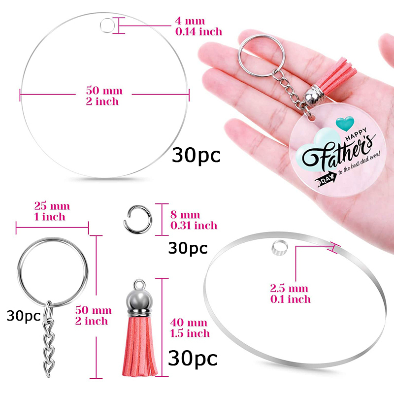 Keychains Lanyards Acrylic Clear Circle Blanks Keychain Tassels Set Keyring Jump Rings for Jewelry DIY 221024