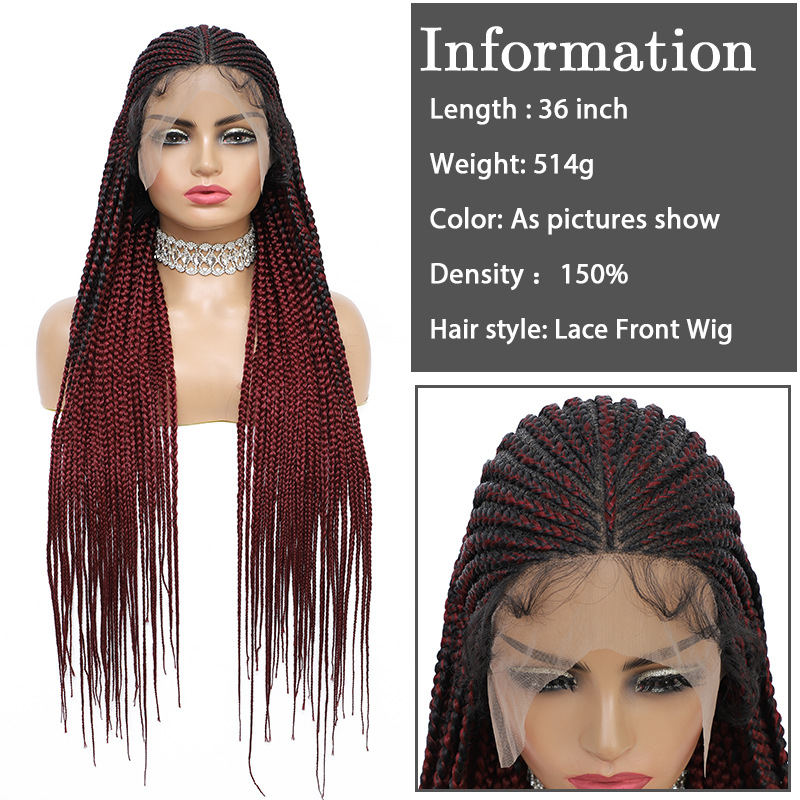 HD Lace Front Box tressé redoute perruques synthétiques Remy perruque de cheveux qui semblent réels 36 pouces A12345