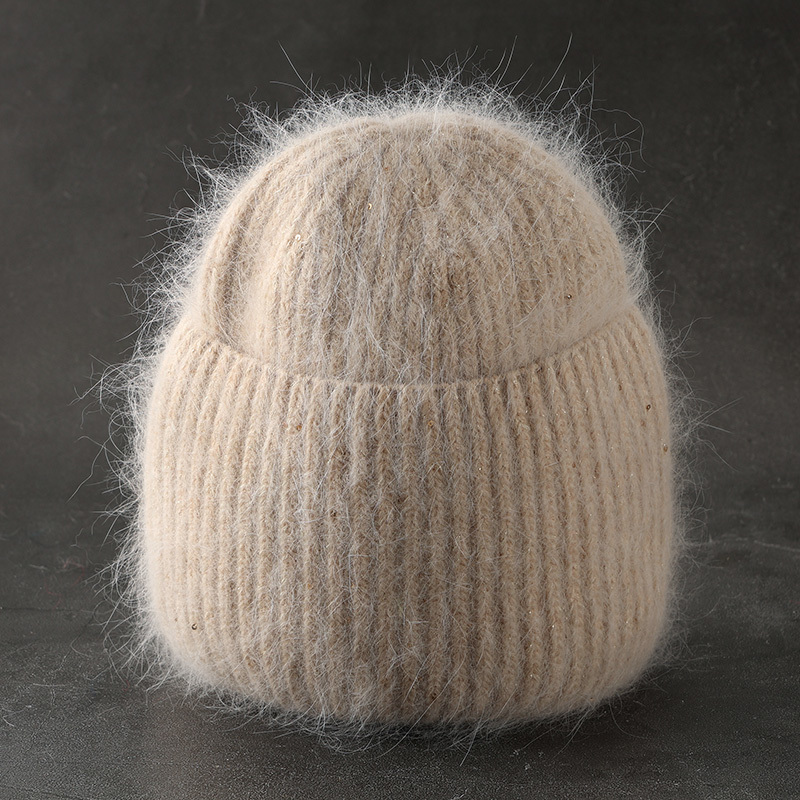 Beanieskull Caps konijn fur warme gebreide beanie dames winter hoeden pailletten bling dikke gebreide schedels muts voor vrouw gorros vrouwelijke pet 221024