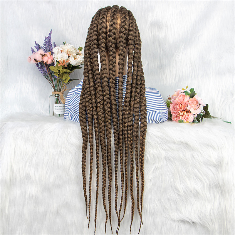 Caixa frontal de renda completa Simulação de perucas sintéticas trançadas, peruca de cabelo humano 34 polegadas de comprimento Pelucas para mujer H82345