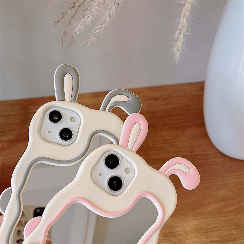 Miroir esthétique Kiyowo Rabbit Designer Étuis de téléphone en silicone pour iPhone 14 Pro Max Plus iPhone14 13 12 11 8 7 X XS XR Mode Luxe Design mignon Couverture arrière Coque souple