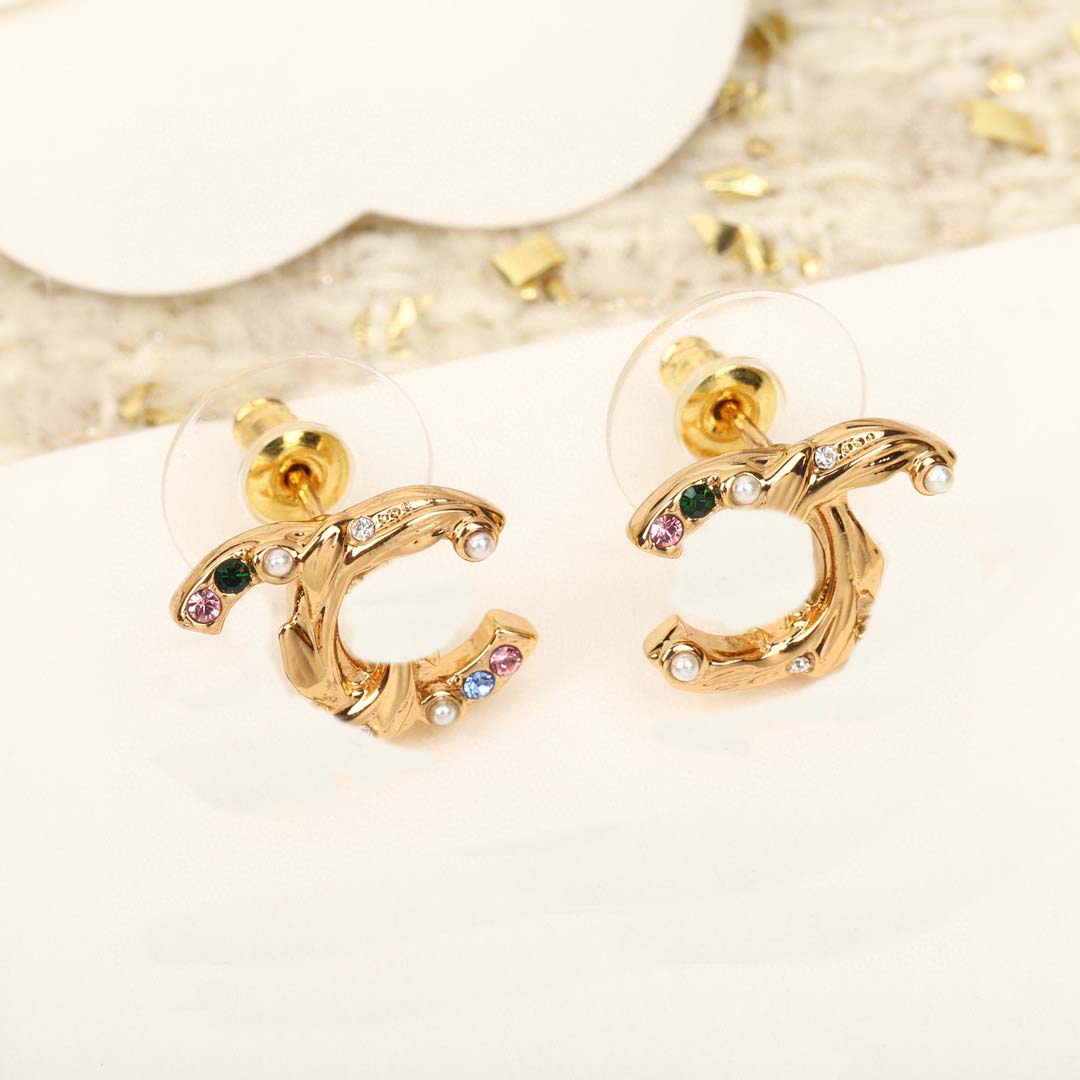 Boucle d'oreille à breloques au design simple, avec diamants de couleurs et perles de coquillages naturels, plaqué or 18 carats, avec tampon de boîte PS3430A303G